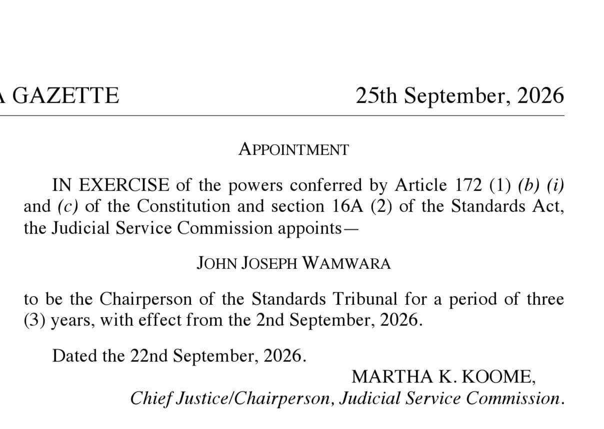 Congratulating Our Faulty of Law Dean: Prof. John Joseph Wamwara Appointed Chairperson of the Standards Tribunal